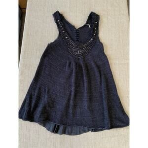 FREE PEOPLE Mini Dress Boho chic Beaded Black Silver Knit Raw Edges M